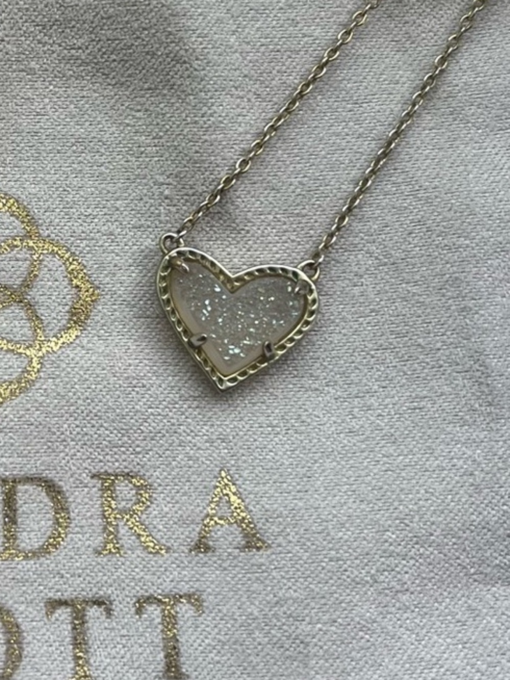 Kendra Scott Gold Heart Necklace with White Druzy